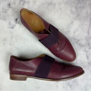 Bobbies Paris Elastic Strap Burgundy Leather Oxfords Loafers Flats Sz 40